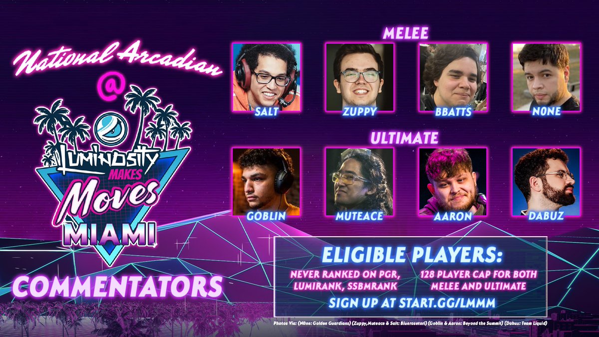 YoLetsMakeMoves's tweet photo. Announcing your pro player talent lineup for the Arcadian brackets at #LMMM! We’ve some of the most informed and entertaining top players to make these matches even more hype.

Catch this special event on Friday night as some of the best up and comers duke it out. https://t.co/346HprpCx4