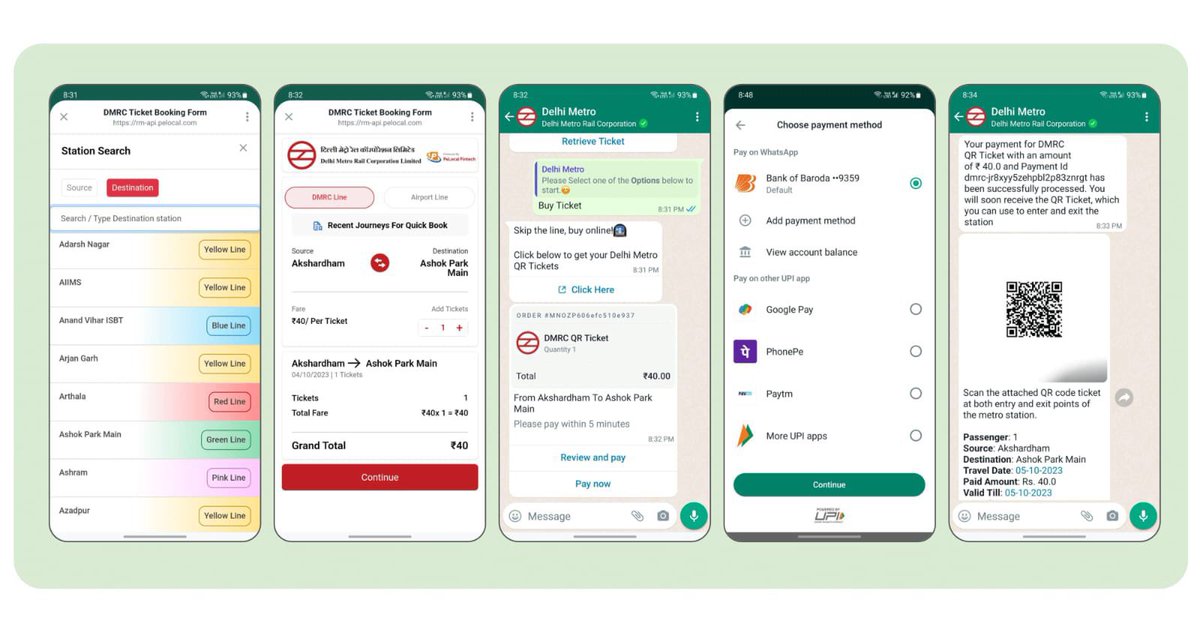 rutujax's tweet photo. 🚨Yesterday, we launched the E2E ticket booking experience on WhatsApp for Delhi Metro - India’s largest metro &amp; 6th in the world, with 6M passengers per day. 

Commuters can simply say ‘Hi’ to +91 9650855800 or scan the QR code to book tickets across 12 lines and 288 stations! https://t.co/euw3vflkb3