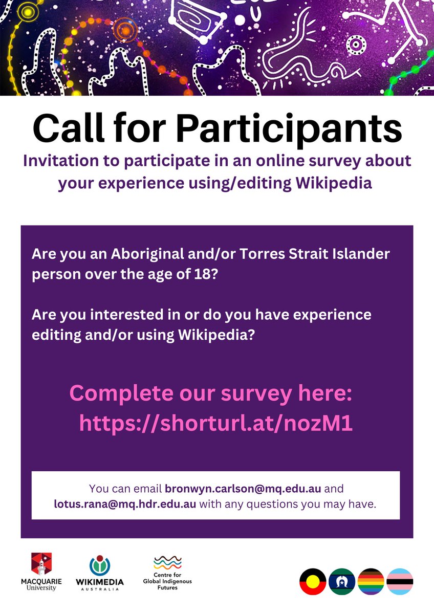 Wikimedia Australia has commissioned us to get feedback from Mob about how they can improve Wikipedia for First Nations peoples. It will take you between 10-40 mins to fill out. Please submit your response by Friday 27 October. Fill out the survey here: shorturl.at/nozM1