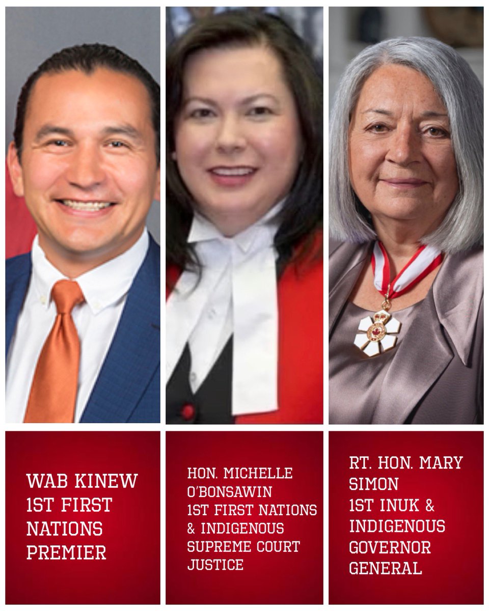 IndigPoli's tweet photo. Indigenous people are shattering the glass roof, congrats to Premier-Elect @WabKinew (Anishinaabe). Also huge honour to have Hon. Michelle O’Bonsawin (Abanaki) as Supreme Court Justice and amazing to have the Right Honourable Mary Simon (Inuk ᒥᐊᓕ ᓴᐃᒪᓐ) as Govenor General. https://t.co/bVNGJK1XIL