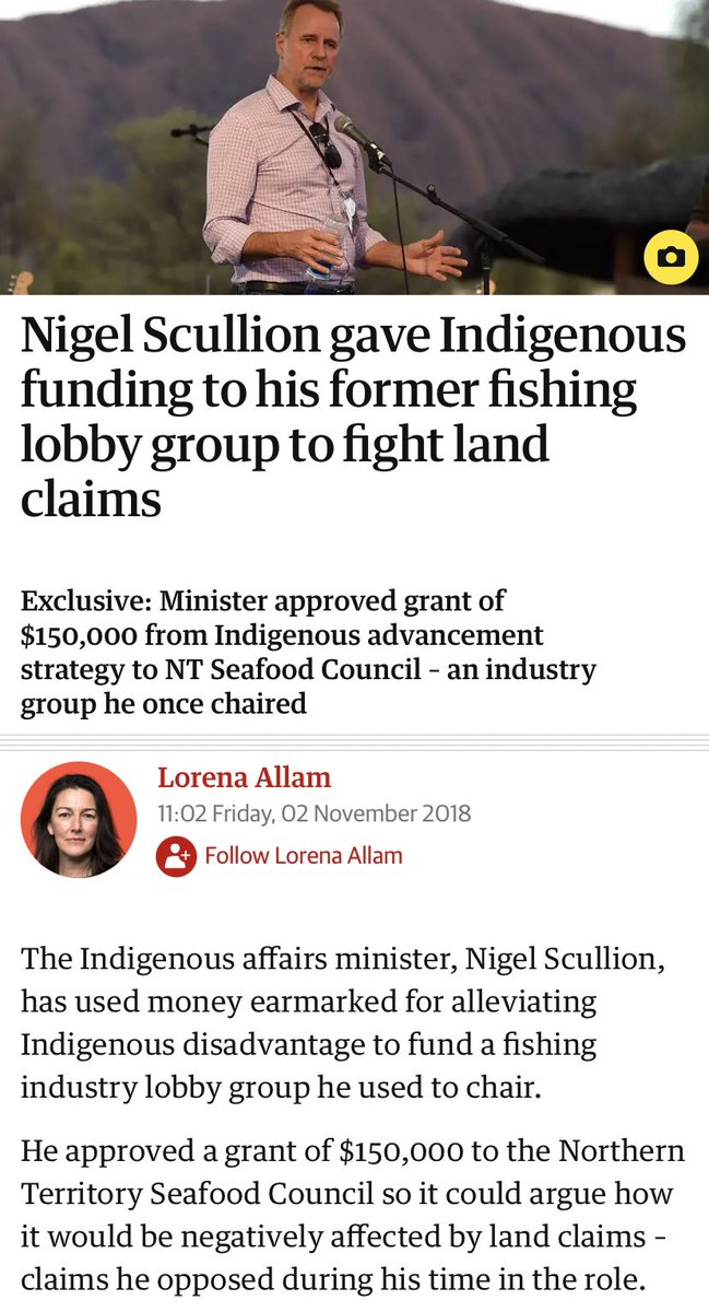 LyndaFrench19's tweet photo. #LNP #NigelScullion gave Indigenous funding to his former fishing lobby group to fight land claims
https://t.co/vwwEZZhNTR https://t.co/IYhoNuZwfW