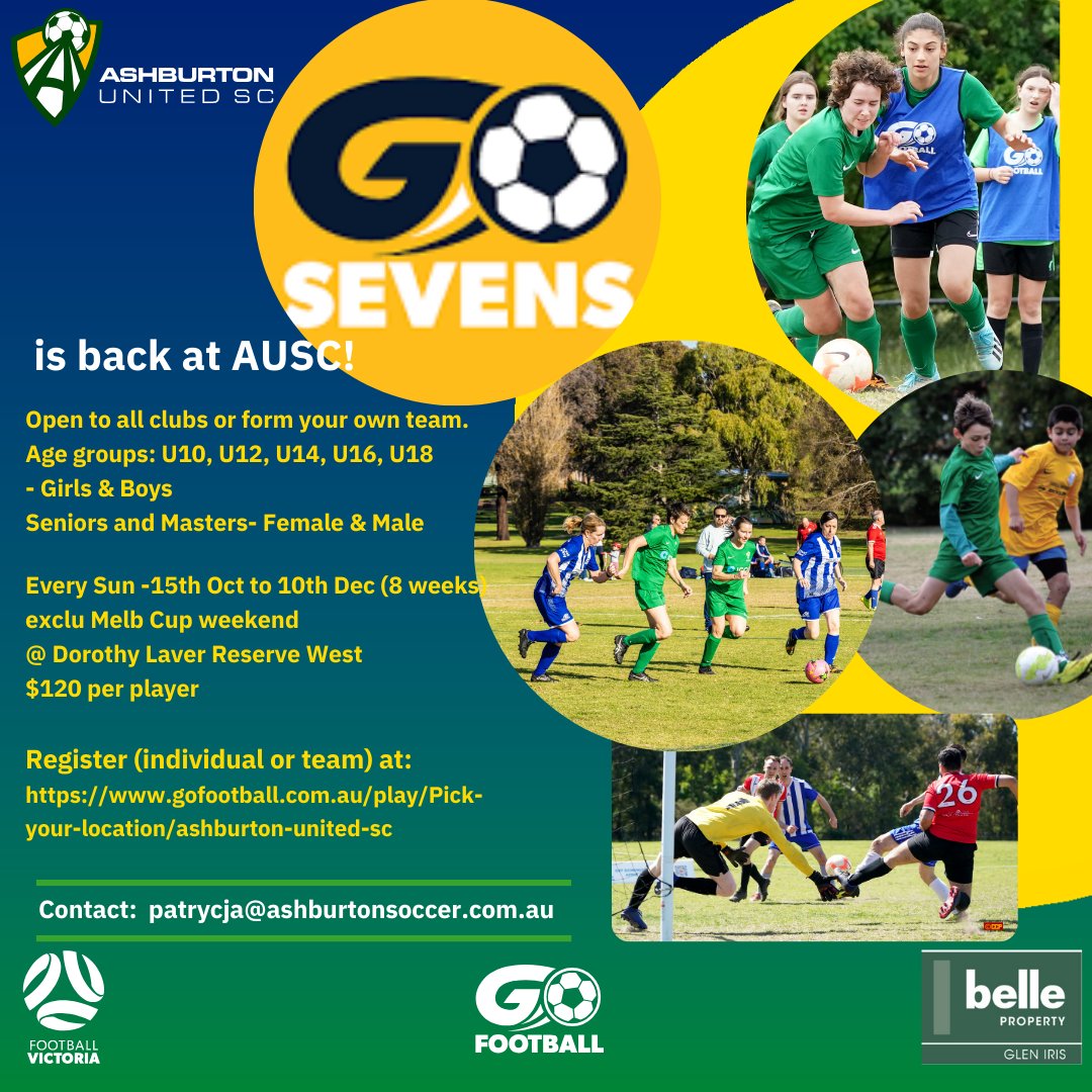Ashy's Go7 competition starts on 15th Oct! Share with your mates - put a team together or register as individual player. We have competitions for U10, U12, U14 U16, U18 Girls and Boys teams, Senior Men and Women, Masters Men &amp; Women. Join us!
facebook.com/AshburtonUnite…