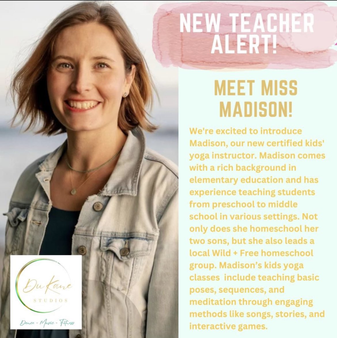 Dukane Studios is thrilled to announce we have a new yoga instructor Miss Madison joining our team
Stating Oct 11th!
#kidsyoga #yogaclass #yogaflow 
 #afterschoolactivity #mindfulness #mindfulnessforkids #healthyhabits #afterschoolcare #redmondwa #lakewashington