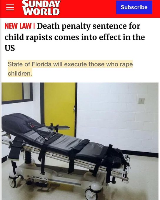 Good on you Florida. Here in Australia, Paedophiles are protected by the courts and all paedophiles if imprisoned they are given weak prison sentences and when sentenced are placed in protective custody.