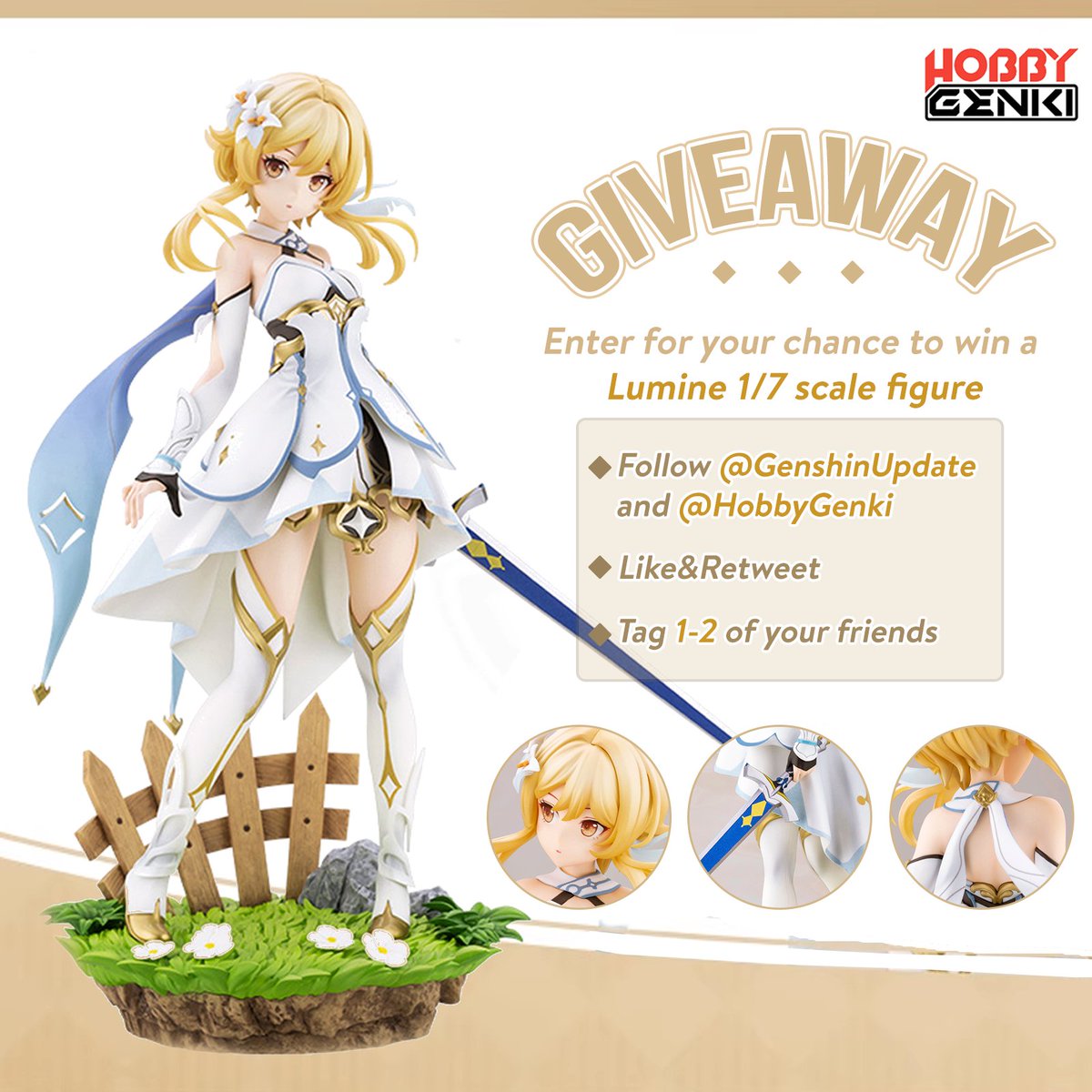 GIVEAWAY TIME 🥳
To celebrate the latest region Fontaine, i'm partnering with <a href="/HobbyGenki/">Hobby-Genki</a> to giveaway a Lumine 1/7 scale figure 
Just make sure to:
▶️Follow <a href="/HobbyGenki/">Hobby-Genki</a> &amp; <a href="/GenshinUpdate/">Genshin Update</a> 
▶️Like &amp; Retweet
▶️Tag 1-2 friends
Draw in 1 week
#GenshinImpact #原神 #원신 #genshingiveaway