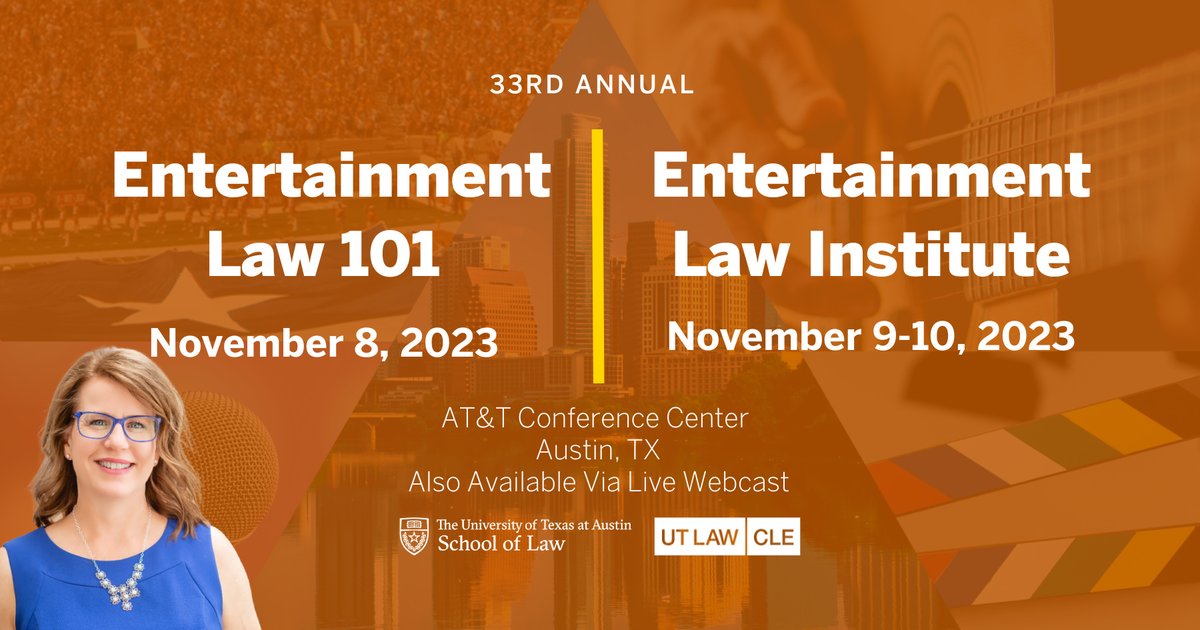 tamerabennett's tweet photo. Register today! Entertainment Law Institute. I'm presenting "Protecting an Artist’s Legacy with Estate and Intellectual Property Succession  Planning" w Daniel White  and "Live - Entertainment Law Update Podcast" w @gfiremark @utlawcle https://t.co/LGxlLO6jOj.. #entertainmentlaw https://t.co/WDF9rCnpta