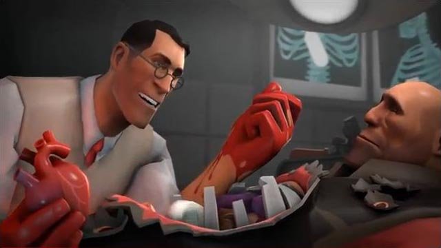 INGENlOUSMADMAN's tweet photo. Performing an invasive repair on @teIeportbread.   Still set in his belief that the Soldier is his Boxnik creation.

“  I don't remember putting all these meat bits inside my robot  ...   no wonder you've been acting all out of wack. ” https://t.co/XbuGv1Qqja