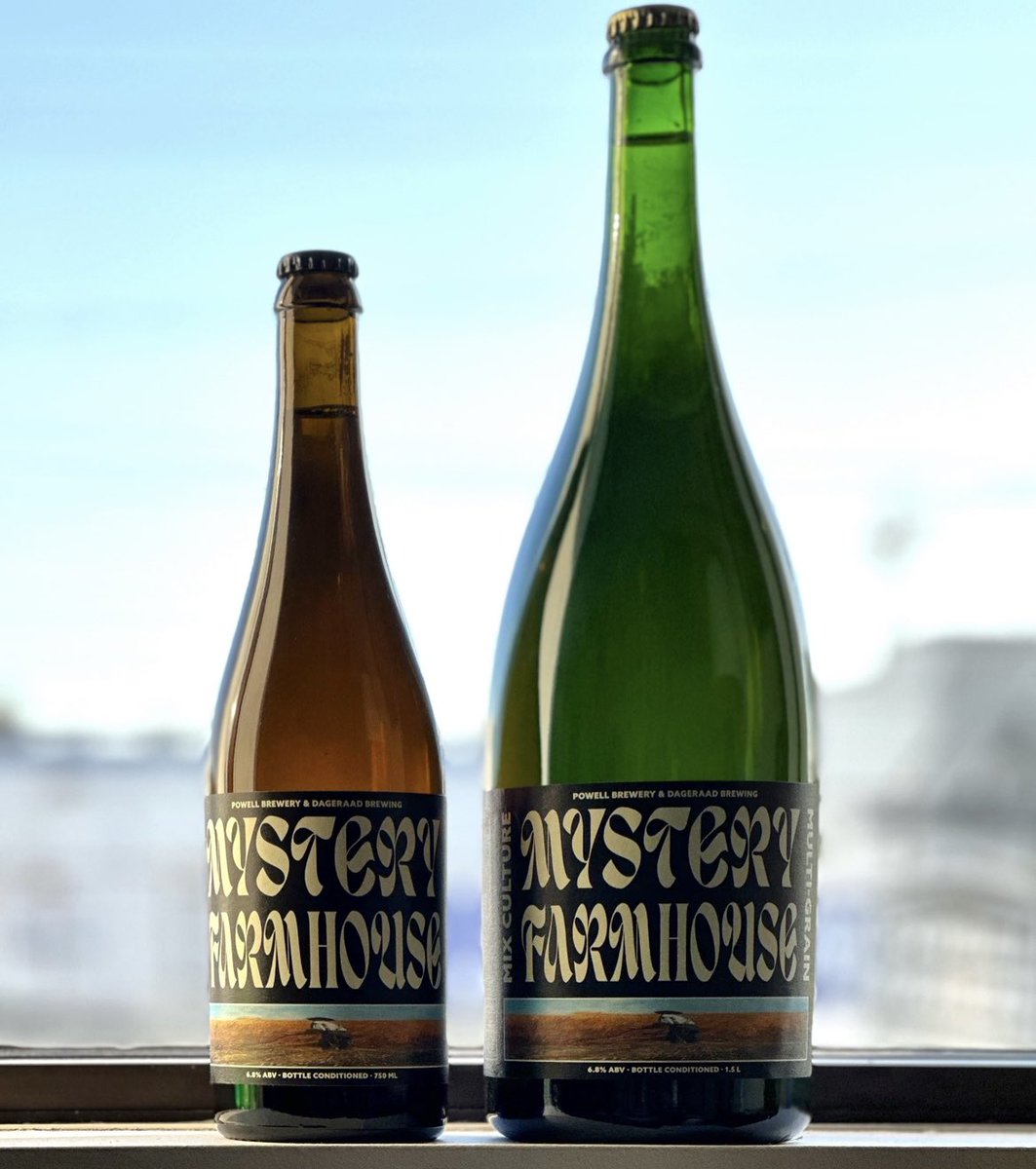 Powell Brewery (@powellbeer) on Twitter photo MYSTERY FARMHOUSE RELEASED FRIDAY OCTOBER 6th 12noon! Perfect for your table this long holiday weekend! Fabulous Two-year collaboration between <a href="/powellbeer/">Powell Brewery</a> & <a href="/dageraadbeer/">Dageraad Brewing</a> Rustic, fruity, & tart notes elegantly intermingle.
6.8% Bottle Conditioned
750ml & Very Limited Magnums MYSTERY FARMHOUSE RELEASED FRIDAY OCTOBER 6th 12noon! Perfect for your table this long holiday weekend! Fabulous Two-year collaboration between <a href="/powellbeer/">Powell Brewery</a> & <a href="/dageraadbeer/">Dageraad Brewing</a> Rustic, fruity, & tart notes elegantly intermingle.
6.8% Bottle Conditioned
750ml & Very Limited Magnums