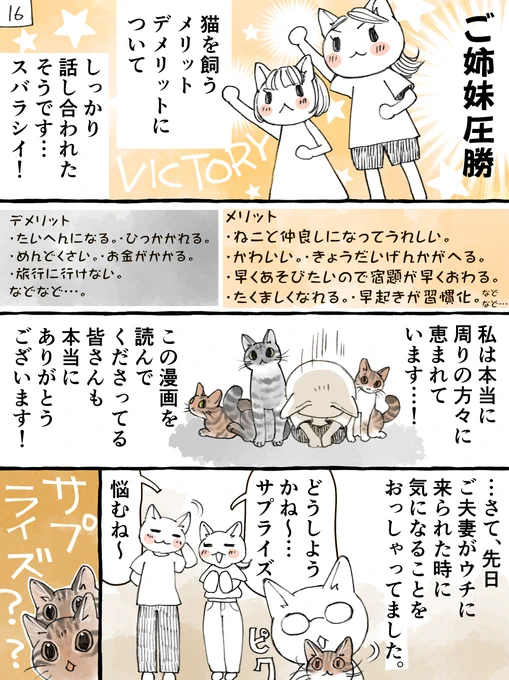 #今日の山野絵 #今日の山野漫画 「旅立つ猫が、遺された者たちが寂しくないようにあれこれイベントを準備していた(かもしれない)話。」 その16。  しょうぶのけっかは…  わかってましたよね～～😆  メリットだけじゃなくデメリットもチェックするの大事❗