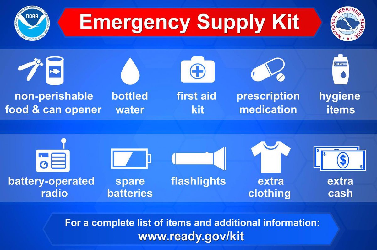 Don’t wait for an emergency to get your kit ready!  Here’s a few things you should consider keeping in your emergency supply kit! You can find more at ready.gov/kit