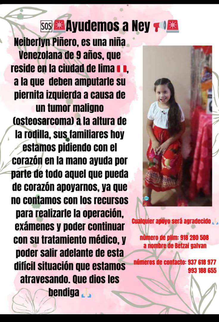 #ServicioPublico

Amigos, ayudemos a difundir.
Neiberlyn de 9 años necesita de nuestra gran ayuda.