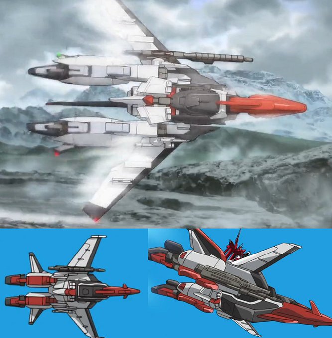 羽根の角度だけ違うようでだいぶ別モンだよなぁこれ。スネは白一色の尖った爪先になってだいぶゼータプラス化してるし、シールド(機体中央下部)の形は黒い部分まで全然違うし、形は同じに見えるフロントアーマーも中央と左右スカートの位置が変わるような複雑な変形なんてしてない。 