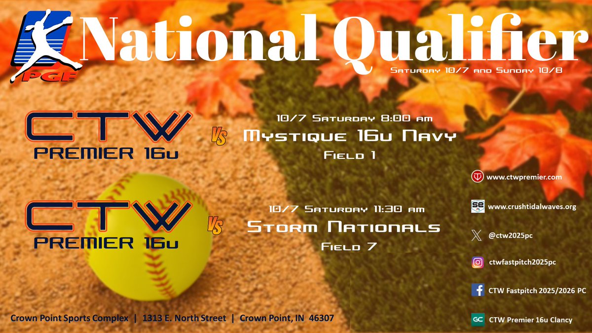 ctw2025pc's tweet photo. Come on out and watch some great softball this weekend! We are playing in the PGF National Qualifier in Crown Point, IN. https://t.co/bhveW3tp9k