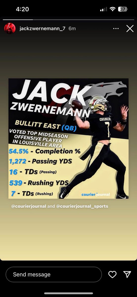 Thankful to have been named top offensive player in the Louisville area! @BE_Chargers @BEastModePodcst @CoachKelleyPRP @CoachMcCannERT @CoachSimmonsTSU @ThomasMoreKY @coach_grady @ISUCoachWilson @CoachBZink @EKUWWells @PrepRedzoneKY @KYHighFootball