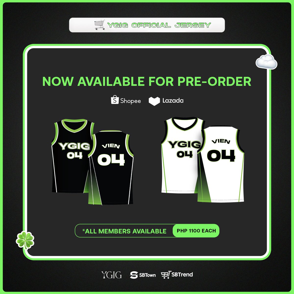 sbtrendmall's tweet photo. We heard you WeGo! YGIG Official jersey is NOW AVAILABLE for PRE ORDER on Shopee &amp; Lazada. Make sure to get yours! 😉

🍀Shopee: https://t.co/9sKb0Zxpu4
🍀Lazada: https://t.co/3h0G2B5XRb

#SBTrendMall #SBTown 
#YGIG @ygig_official 
#TimeToClick https://t.co/nMC7jykY1z
