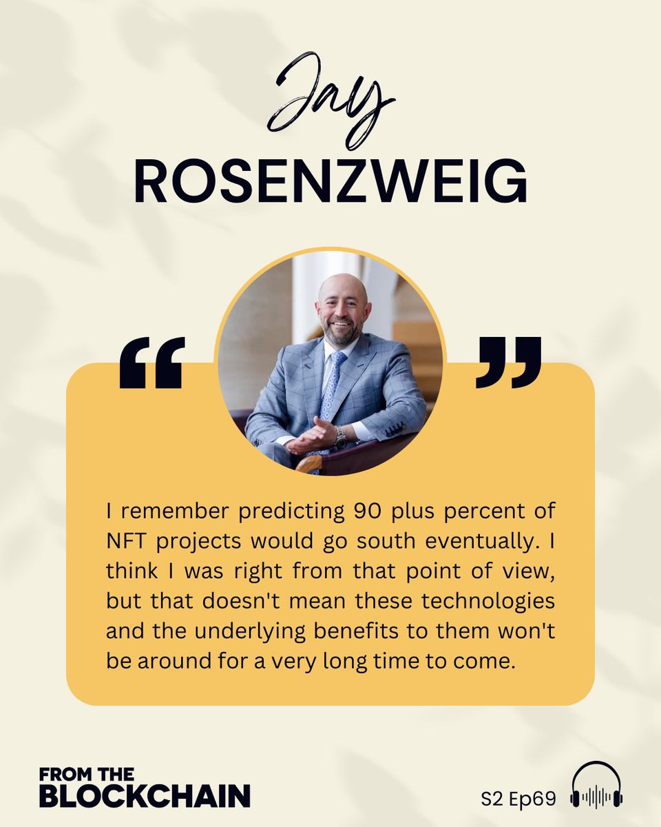 #NFTs are “dead”… so what now? 👀 Executive strategist & tech investor @JayRosenzweig returns as a guest for episode 69, revisiting his early 2022 thoughts on NFT collections. While his predictions have been validated, he reaffirms his belief in the technology's significance.