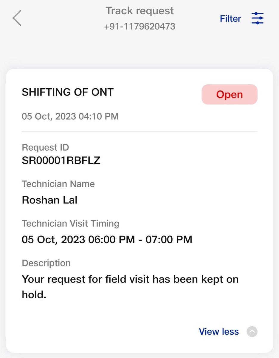 msaikat_14's tweet photo. @reliancejio, the good experience is turning sour. Finding it hard to relocate Jiofiber connection. Field engineer not cooperating, helpline clueless. Open request not allowing me to raise subsequent request. Any suggestions or should I look for another provider? https://t.co/KPG9y5LSim