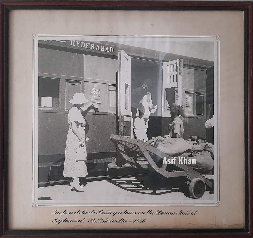1930 Photograph shows a british lady dropping a letter in a special letter box on a Hyderabad bound train at #Hyderabad. 
'I would call this speed post of those days'
#nostalgic #railwayheritage
@HiHyderabad