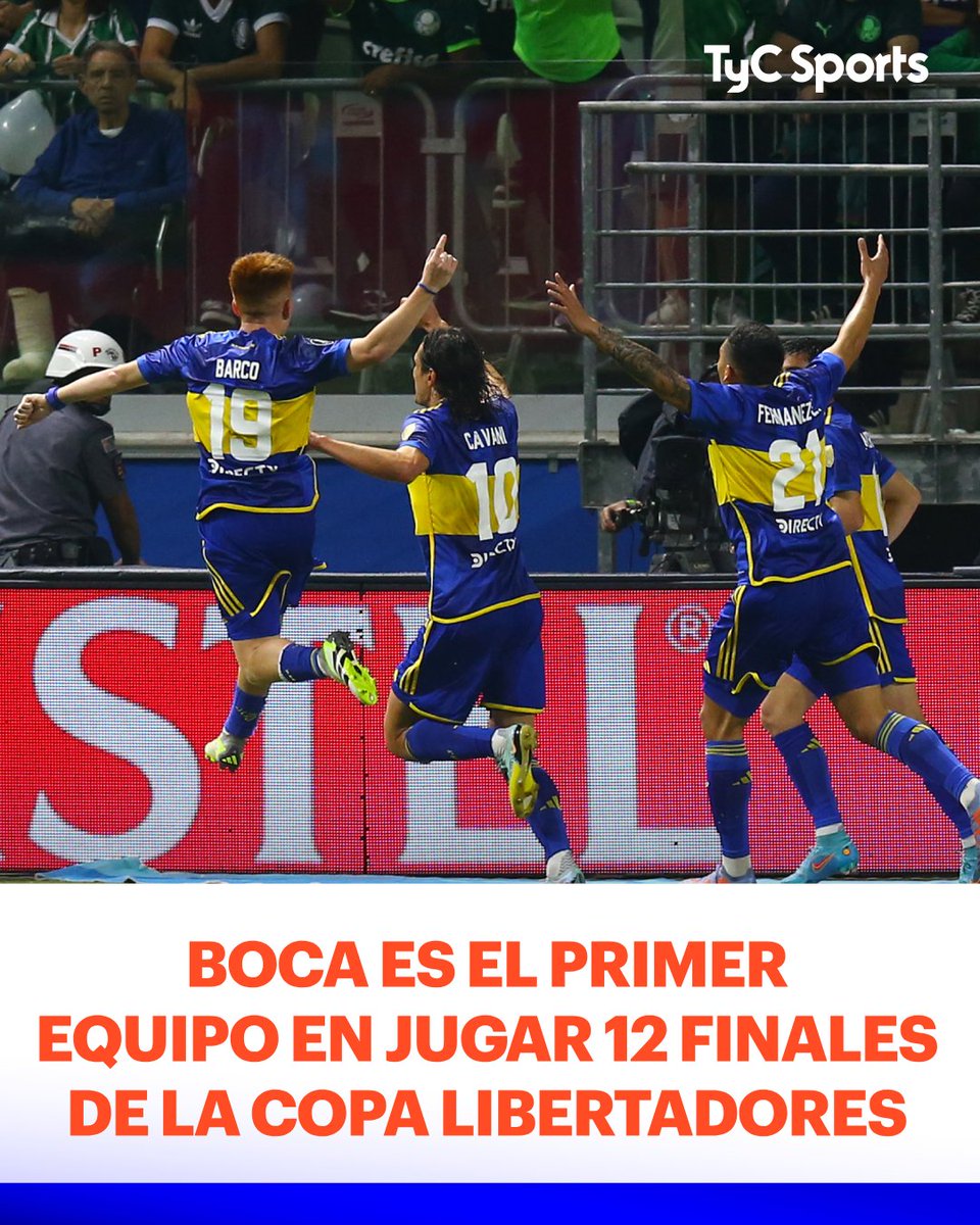 TyCSports's tweet photo. Tras imponerse en los penales ante #Palmeiras, #Boca alcanzó su 12° final de la #CopaLibertadores y buscará igualar el récord de trofeos que ostenta Independiente (7).

¿Lo logrará ante #Fluminense? 🤔👇 https://t.co/F3LNBrwuVn