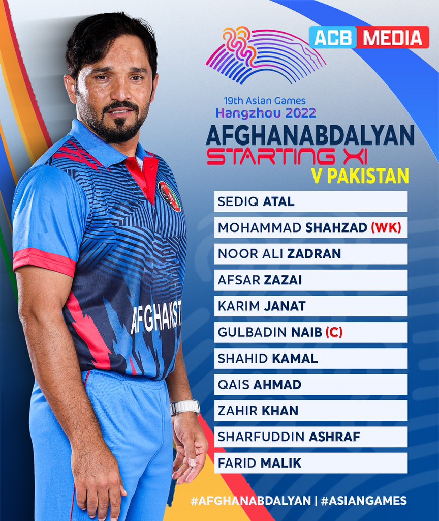 🚨 STARTING XI 🚨

We are going with an unchanged XI from our previous game. 👍

Go well boys! 👏🏻

#AfghanAbdalyan | #AsianGames | #AFGvPAK