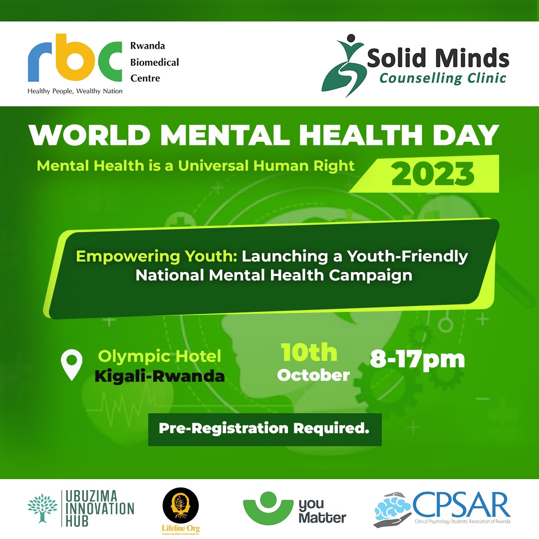 Mental health is a key to health. Join us as we celebrate mental health day with @SolidMindsRw @RBCRwanda @UbuzimaHub @cpsarwanda