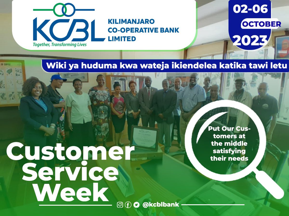 kcblbank (@kcblbank) on Twitter photo Customer Service week
#ushirika #customerserviceweek #customerservice #mageuziendelevu
<a href="/ushirika_tcdc/">Tume ya Maendeleo ya Ushirika - TCDC</a> <a href="/WizaraKilimo/">Wizara ya Kilimo</a> Customer Service week
#ushirika #customerserviceweek #customerservice #mageuziendelevu
<a href="/ushirika_tcdc/">Tume ya Maendeleo ya Ushirika - TCDC</a> <a href="/WizaraKilimo/">Wizara ya Kilimo</a>