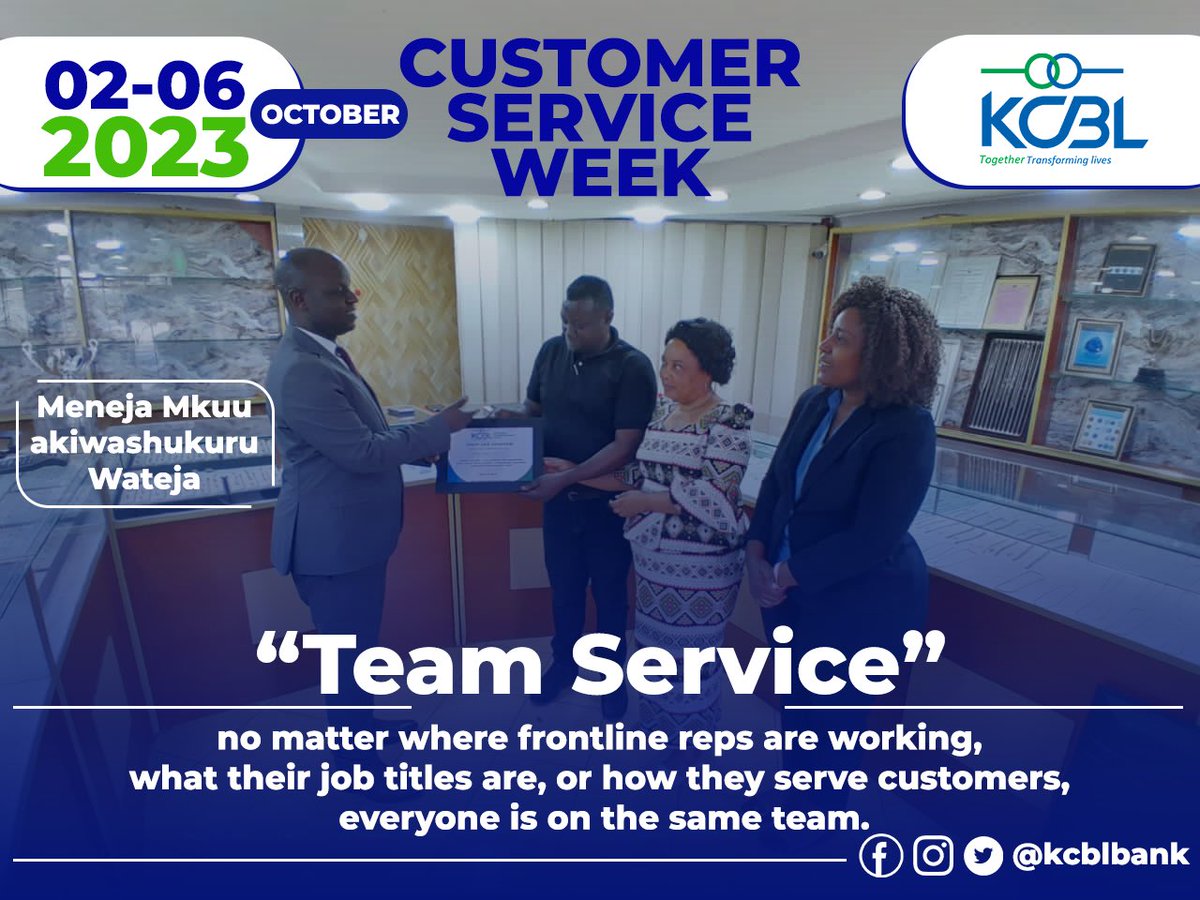kcblbank (@kcblbank) on Twitter photo Customer Service week
#ushirika #customerserviceweek #customerservice #mageuziendelevu
<a href="/ushirika_tcdc/">Tume ya Maendeleo ya Ushirika - TCDC</a> <a href="/WizaraKilimo/">Wizara ya Kilimo</a> Customer Service week
#ushirika #customerserviceweek #customerservice #mageuziendelevu
<a href="/ushirika_tcdc/">Tume ya Maendeleo ya Ushirika - TCDC</a> <a href="/WizaraKilimo/">Wizara ya Kilimo</a>