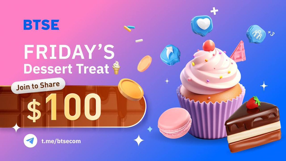 BTSE Friday dessert treat, join to share $100! 🍦🍩🍰

1⃣ RT, Like &amp; Tag 3 friends

2⃣ Share local dessert pictures with the #BTSE app on your social media

3⃣ Share the link using hashtag #btsedessert in BTSE TG t.me/btsecom

Winners will be announced after 10/15 📆