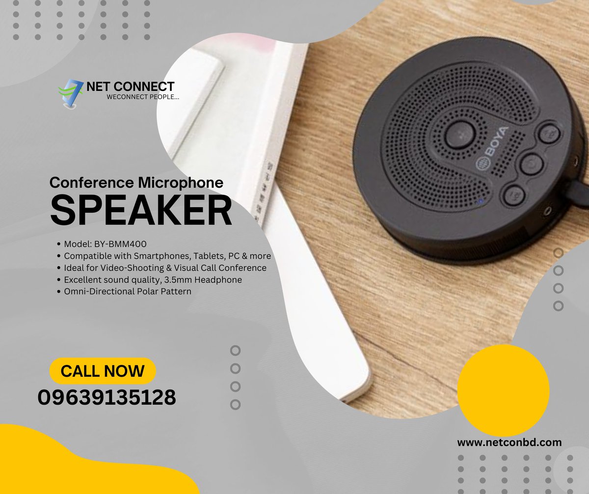 netconbd's tweet image. Compatible with Smartphones, Tablets, PC &amp;amp; more
Ideal for Video-Shooting &amp;amp; Visual Call Conference
Excellent sound quality, 3.5mm Headphone
Omni-Direct
.
.
.
#conference #ConferenceSystem #videoconference #VideoConferencingSolutions #boya #conferencemicrophone #conferencespeaker