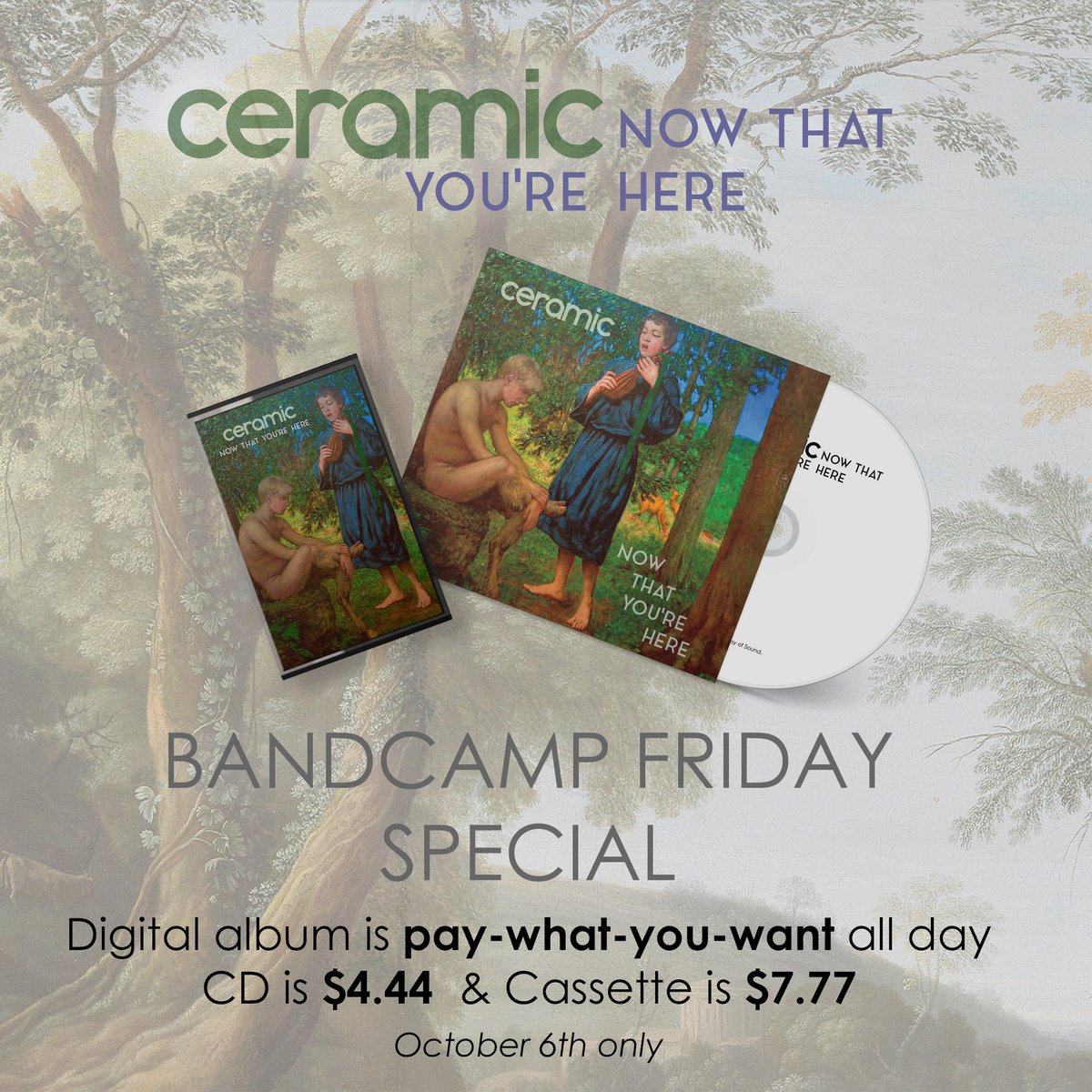 Ceramic (@ceramicsounds) on Twitter photo <a href="/Bandcamp/">bandcamp</a> @mattborghi And if you haven't picked up a copy of "Now That You're Here," the album that the original version is on, I'll have the digital set to pay-what-you-want Friday from midnight to midnight Pacific Time. The CD will be $4.44 and the cassette will be $7.77!
ceramicsounds.bandcamp.com/album/now-that… <a href="/Bandcamp/">bandcamp</a> @mattborghi And if you haven't picked up a copy of "Now That You're Here," the album that the original version is on, I'll have the digital set to pay-what-you-want Friday from midnight to midnight Pacific Time. The CD will be $4.44 and the cassette will be $7.77!
ceramicsounds.bandcamp.com/album/now-that…
