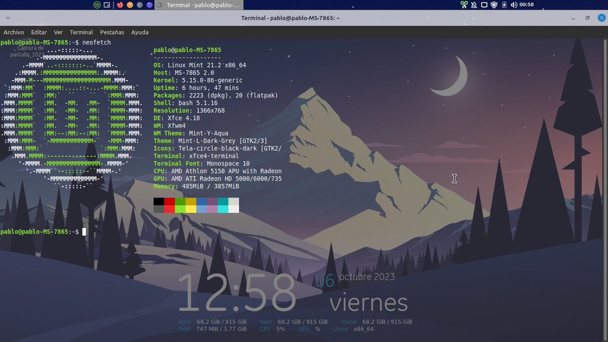 pbiloni's tweet image. #ViernesDeEscritorio el primero de octubre, el neofetch esta bugueado 
@Linux_Mint
xfce  #Linux