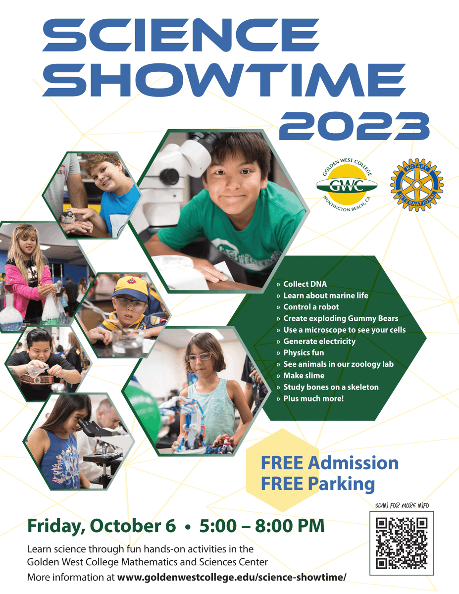 UCI Science Project (@irvine_sp) on Twitter photo Don't miss out today! Join us at the Golden West Science Showtime hosted by <a href="/GoldenWestHB/">Golden West College</a> on October 6th! We will be hosting an interactive tabling event, where you can engage with exciting activities.
We hope to see some of you there! Learn more here 👉goldenwestcollege.edu/science-showti… Don't miss out today! Join us at the Golden West Science Showtime hosted by <a href="/GoldenWestHB/">Golden West College</a> on October 6th! We will be hosting an interactive tabling event, where you can engage with exciting activities.
We hope to see some of you there! Learn more here 👉goldenwestcollege.edu/science-showti…