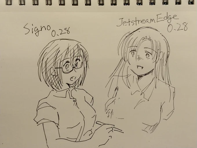 ではらくがきしてみよう。
うん細い。たしかに細い。
以上。
もう使わないと思います。
インクの安定感がなく本体も手の中で安定しないし剛性感無くてギシギシしてる。
千円もしてこれって本気??
本当にこれで賞とったの??
という、私の感想。 
