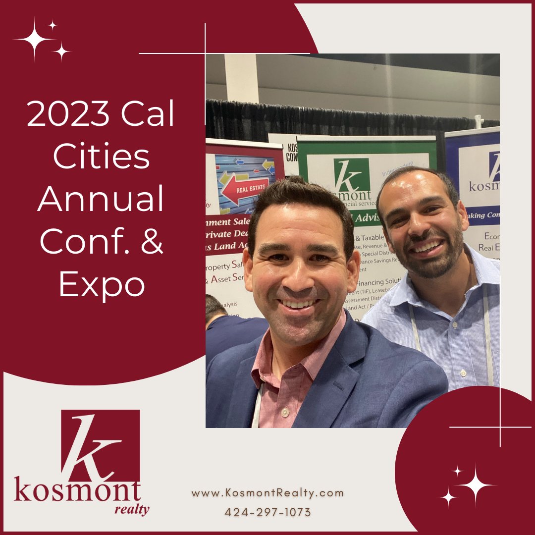 #Kosmont Realty’s Brian Moncrief &amp; Joseph Dieguez attended the <a href="/CalCities/">League of California Cities</a> Annual Conf &amp; Expo in Sacramento. At our booth they discussed everything from Surplus Land Act (#SLA), Enhanced Infrastructure Financing Districts (#EIFD), &amp; other hot topics. Find us at ICSC Western next!
