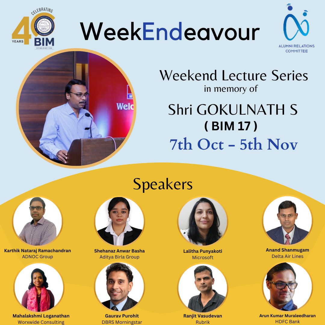 BIMTrichy's tweet image. #BIMTrichy and the #Alumnirelationscommittee is delighted to announce the weekend Alumni talk series – WeekEndeavour 2023 from October 07th to November 05th.(1/6)