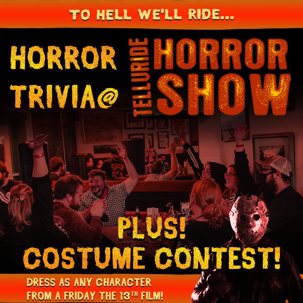 TellurideHorrorShow ๐๏ธ๐ (@telluridehorror) on Twitter photo ๐ง Horror Trivia @ Telluride Horror Show
Sunday, Oct. 15 | 2:30PM - 4:30PM | Telluride Elks Lodge
PRESENTED by <a href="/PaperStPictures/">Paper Street Pictures</a> Join hosts @BradAMcHargue & <a href="/BeckyMSayers/">Becky Sayers</a> for 6 rounds of horror trivia madness. Food & Beverage available for purchase. ๐ฅจ๐บ
telluridehorrorshow2023.eventive.org/schedule/frighโฆ ๐ง Horror Trivia @ Telluride Horror Show
Sunday, Oct. 15 | 2:30PM - 4:30PM | Telluride Elks Lodge
PRESENTED by <a href="/PaperStPictures/">Paper Street Pictures</a> Join hosts @BradAMcHargue & <a href="/BeckyMSayers/">Becky Sayers</a> for 6 rounds of horror trivia madness. Food & Beverage available for purchase. ๐ฅจ๐บ
telluridehorrorshow2023.eventive.org/schedule/frighโฆ