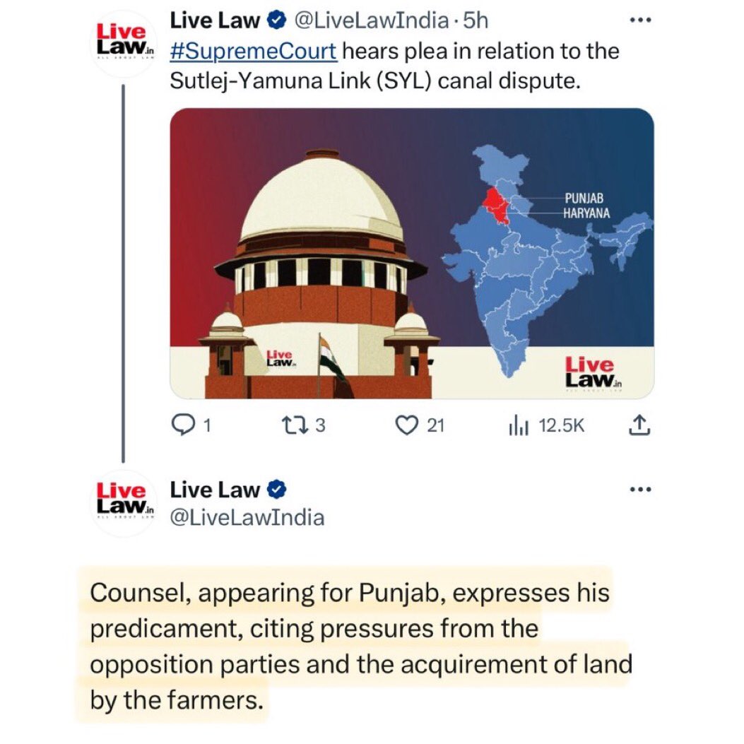 Baban_pau's tweet photo. Not only isn’t @AAPPunjab taking a firm stand on SYL and blaming opposition, but also indirectly enabling press conferences in favour of SYL construction in Punjab by allotting Punjab’s ministerial house to @AAPHaryana . Which vote bank politics is @AAPPunjab playing?
#SYL https://t.co/TEq2flshGy