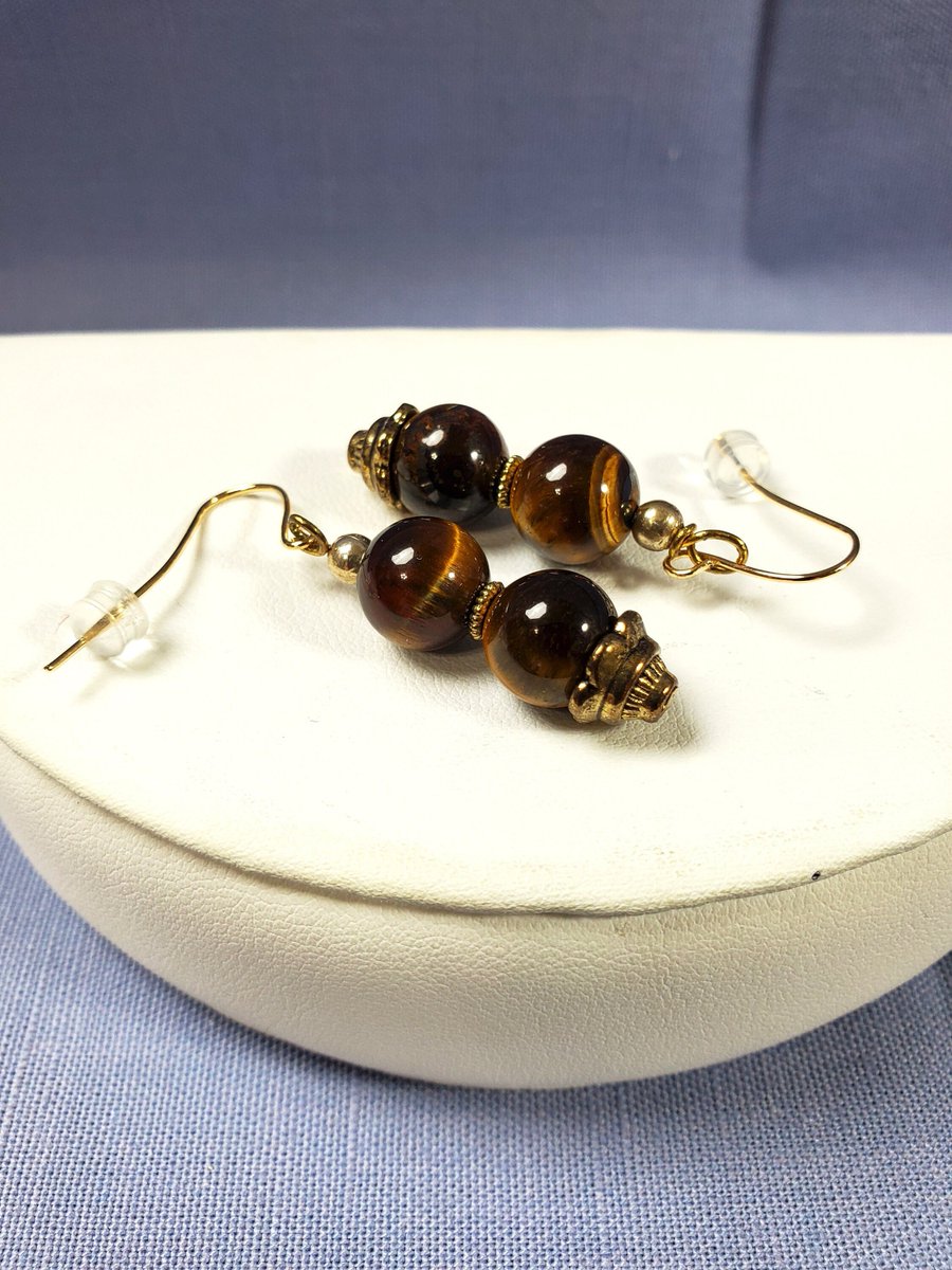 Earrings Tiger's Eye Gemstones Beads 4 Beads Polished Stones Gold Plated Pierced Ear Wires Hypo-Allergenic Jewelry Etsy | @sylcameojewels tuppu.net/928e2557 #GiftIdea #sylcameojewelsstore.etsy.com #EtsyGifts #OnlineShopping #GiftsUnder30