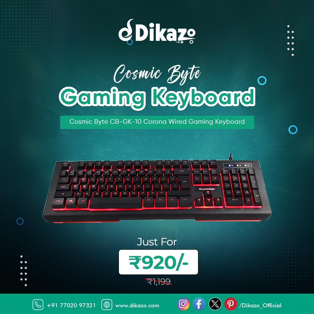 Dikazo_Official's tweet image. Light up your gaming experience with the Cosmic Byte CB-GK-10 Corona Wired Gaming Keyboard! it&apos;s so affordable, you won&apos;t have to break the bank to get a great gaming keyboard!#gamingkeyboard #redLED #antighosting #affordablegaming #Dikazo
visit- dikazo.com/product/cosmic…