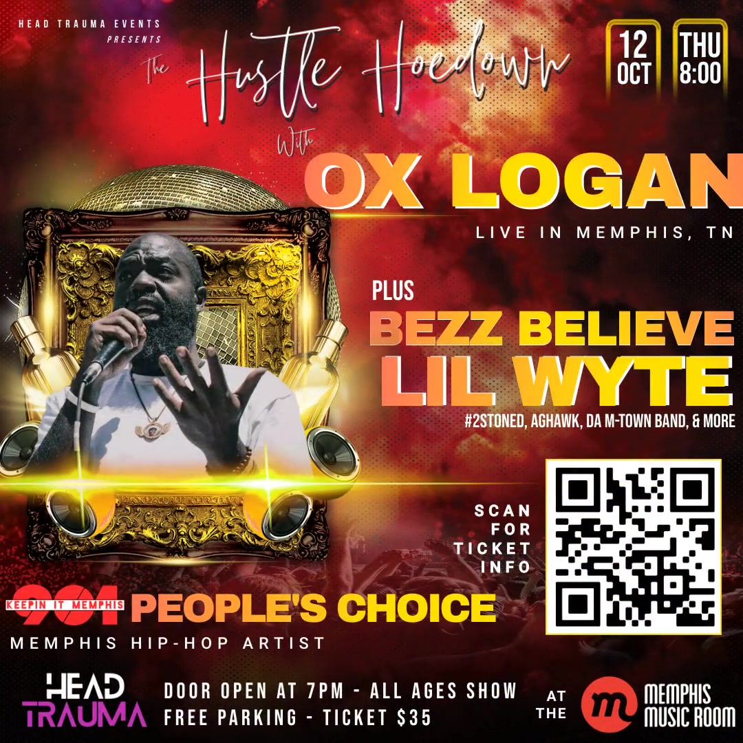 Your Keepin It Memphis People's Choice Winner is Ox Logan.  He will be doing a special feature at the Hustle Hoedown, Next Thursday!  Direct 

Tickets: headtrauma.events/event/the-hust…

#memphisrap #oxlogan #lilwyte #bezzbelieve #memphisevents #hustlehoedown