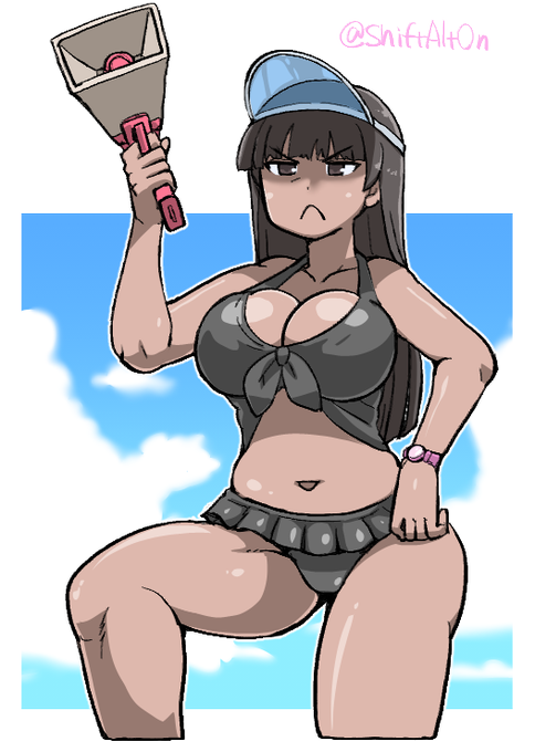 ガルパン映画公開記念で家元のラクガキをしたためていく。こんがりビーチ家元。 