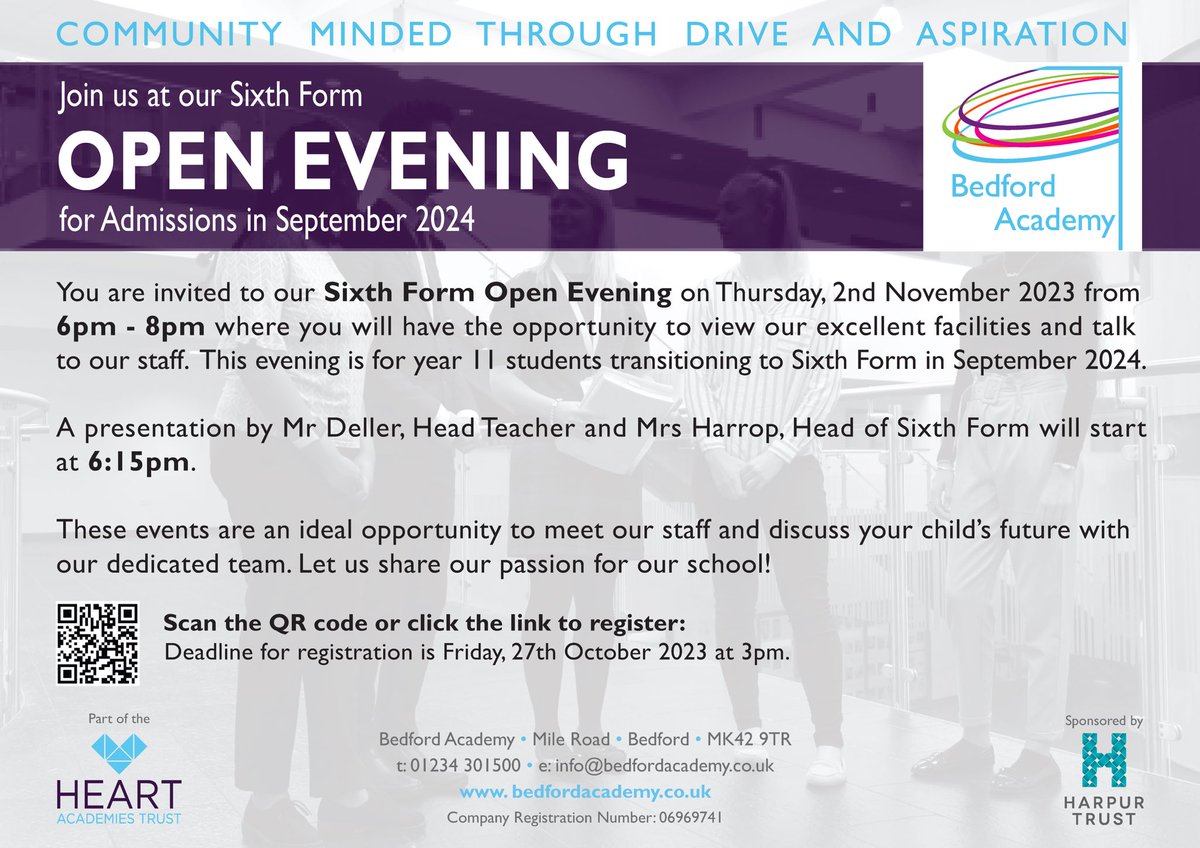 MrsLHarrop's tweet image. Our @Bedford_Academy Sixth Form Open Evening is 2nd November. Come and find out more about why we have grown so quickly. Info also on our unique Football, Basketball &amp;amp; Dance Academy💥 Sign up here:
forms.office.com/Pages/Response…
#thebaway #sixthform #post16 #sportacademy @bedfordthunder