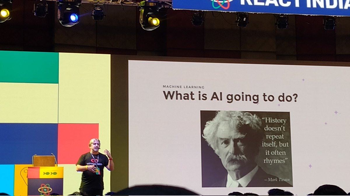 shreeharinw's tweet photo. An amazing opening talk by @GantLaborde  to kick start react India.  
AI in react, something not so common. Quite interesting to know more about this.

@react_india #React #react_india #ReactIndia2023 https://t.co/vrKSu7XCvF