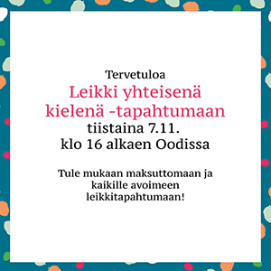 Hei, sinä leikin ystävä!  Tule mukaan  Leikki yhteisenä kielenä -tapahtumaan! 
🤸‍♂️🤸‍♂️🥳Luvassa näkökulmia leikkiin ja leikkihetkeen heittäytymistä!
Lisätietoa tapahtumasta: leikkipaiva.fi/leikki-yhteise…

#leikkipäivä #leikkikuuluukaikille #leikkionvillivoima