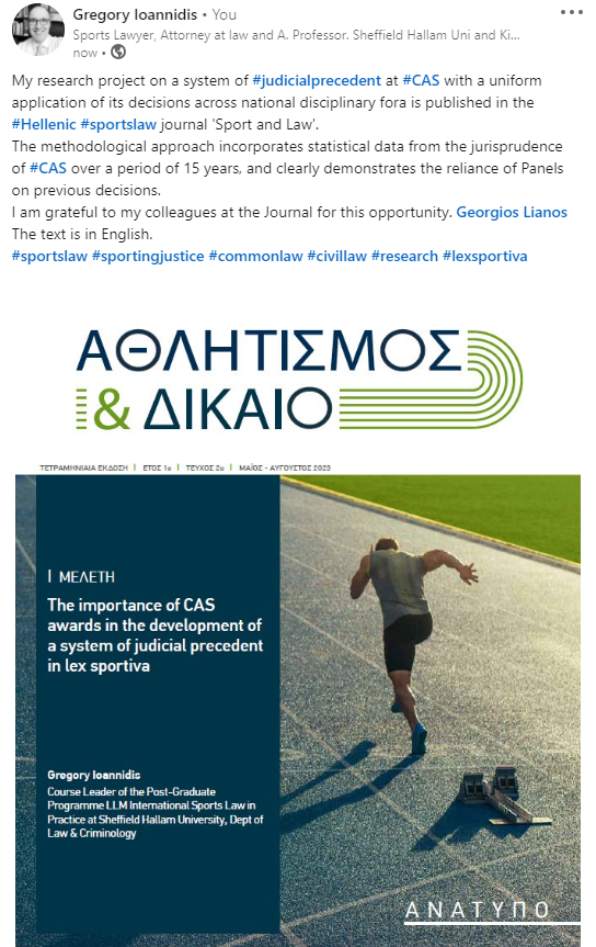 LawTop20's tweet photo. A system of Judicial Precedent at #CAS?
Let's think about it.
#sportslaw #sportingjustice #research #lexsportiva https://t.co/ockZ7dlS72