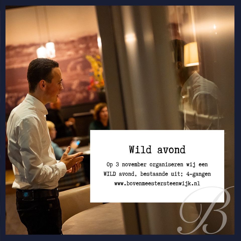 🔥 WILD AVOND // Onze chefs staan te popelen, de bediening ook en nu jij nog! Op 3 november organiseren wij een WILD avond, bestaande uit; 4-gangen (incl. aperitief, bijpassende wijnen, tafelwater en koffie) 🍷 Deze compleet verzorgde avond is te reserveren via de website.