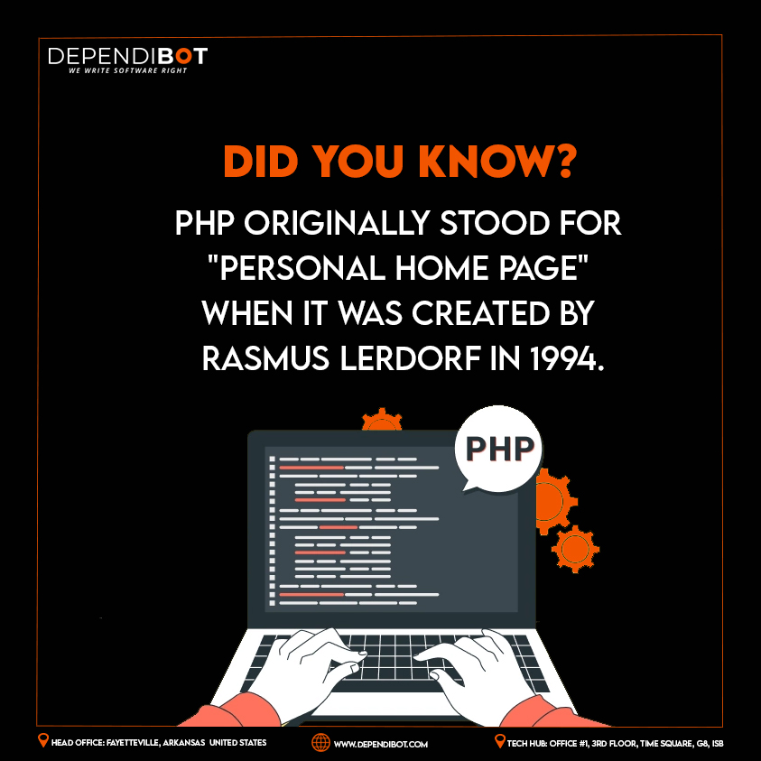 DependiBot's tweet photo. It's now called "PHP: Hypertext Preprocessor." It's one of the most popular server-side scripting languages, powering over 70% of all websites on the internet!
#PHPFacts #WebDevelopment #PHPDeveloper #PHP #DidYouKnow #FactCheck #softwaredevelopment #SoftwareEngineering https://t.co/Eql3a8G3aN