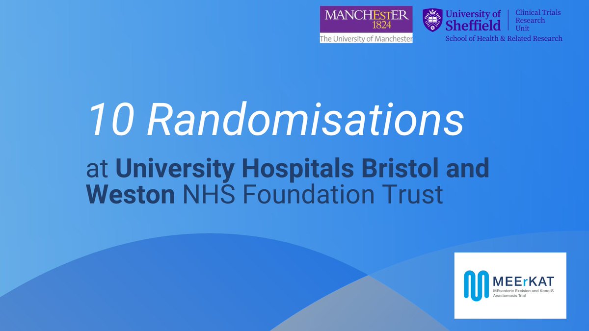 MEErKAT (@meerkat_trial) on Twitter photo Well done to everyone in the team at <a href="/uhbwNHS/">University Hospitals Bristol and Weston NHS FT</a> for randomising 🔟 participants!
A big thank you to all of the participants for getting involved in the study 👏
#CrohnsDisease #ClinicalTrials #KonoS #mesentery Well done to everyone in the team at <a href="/uhbwNHS/">University Hospitals Bristol and Weston NHS FT</a> for randomising 🔟 participants!
A big thank you to all of the participants for getting involved in the study 👏
#CrohnsDisease #ClinicalTrials #KonoS #mesentery