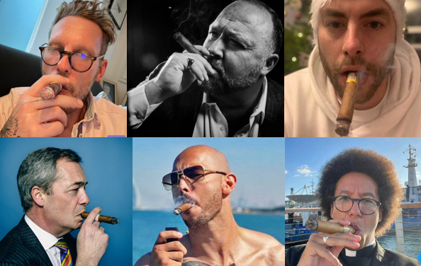 Helped by iconic photos of Churchill, &amp; due to their high cost, cigars became a symbol of status, power, &amp; authority, a notion reinforced by appearances in popular culture, often in relation to the “bad guys” of the criminal underworld.

Today, they tend to symbolise 'wanker'.