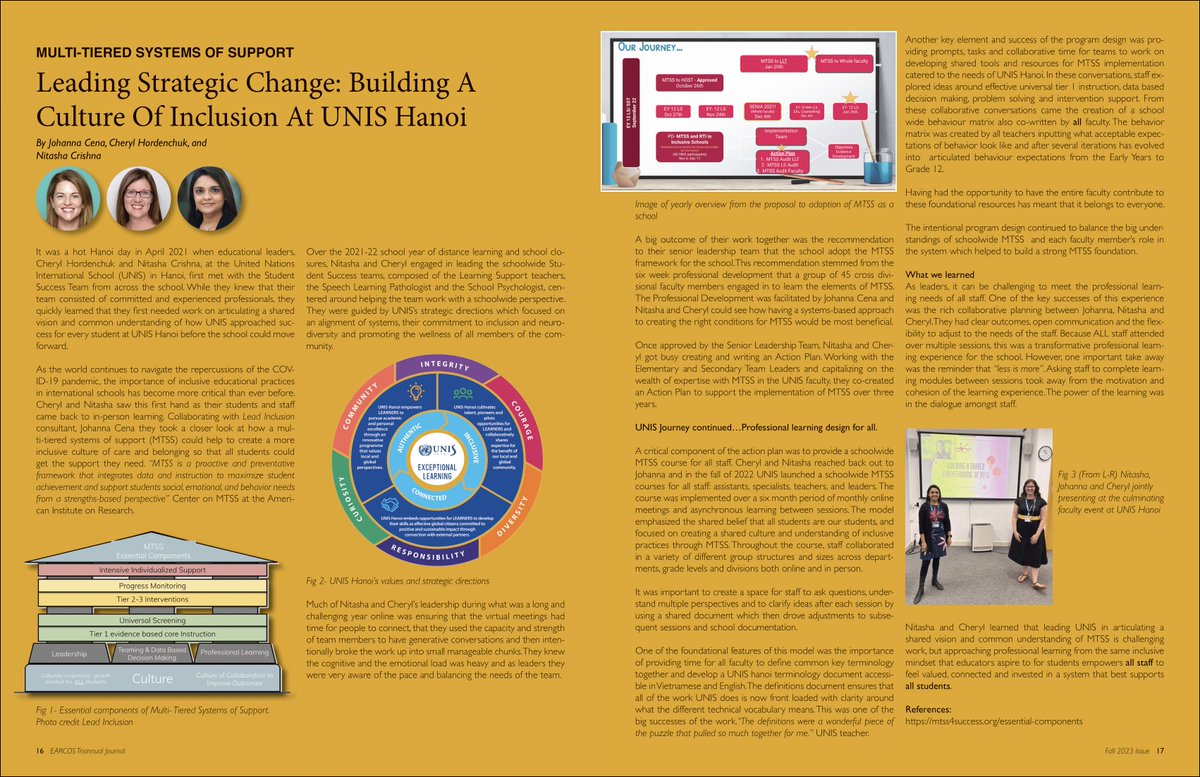 UNIS_Hanoi's tweet photo. We are so proud of our Deputy Principals, Cheryl Hordenchuk (Secondary) and Nitasha Crishna (Elementary) for leading a key strategic change at UNIS Hanoi to build a culture of inclusion. You can read more about UNIS Hanoi's MTSS journey in this insightful EARCOS article! https://t.co/DWeIUKqKMW